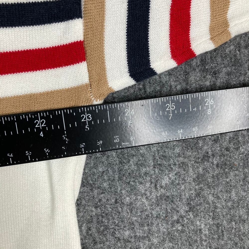 Tommy Hilfiger Sweater Mens L Cream Mock Neck Stripe‎ Logo Pullover - Picture 4 of 8